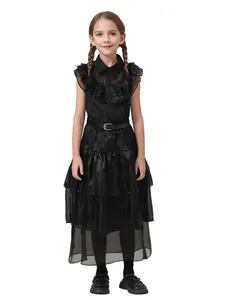 Girls Family Addams Wednesday Cosplay Gothic Black Dress Kids Halloween Party Costumes