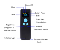 Mini scanner de codes à barres portable BT 4.0 1d 2d qr lecteur de codes à barres écran d'affichage escaner de codigo de barras inalambrico