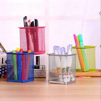 Porte-stylos métallique multifonctionnel en gros, organisateur de bureau en maille pour fournitures de bureau, pot à crayons