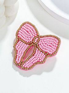 ピンクの弓ボヘミアン手作りロマンチックな甘いハートビーズブローチ女性用アクセサリー - Product Image 2