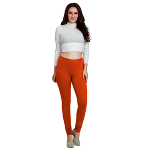 Leggings de algodón ligeros naranjas de longitud completa para mujer, pantalones elásticos para gimnasio, Yoga, ropa informal diaria, Pantalones suaves y cómodos - Product Image 1