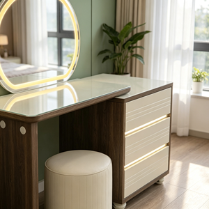 Coiffeuse moderne en bois avec miroir éclairé et tiroirs de rangement pour chambre à coucher - Product Image 3