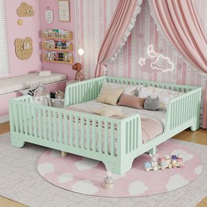 Cama infantil de madera maciza color verde menta con barandilla completa, cama de suelo, muebles duraderos para dormitorio infantil - Product Image 3