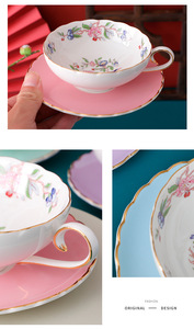 Ensemble de dentelle en relief doré de style européen <span class=keywords><strong>tasse</strong></span> à thé et soucoupe en porcelaine de luxe pour l'après-midi - Product Image 4