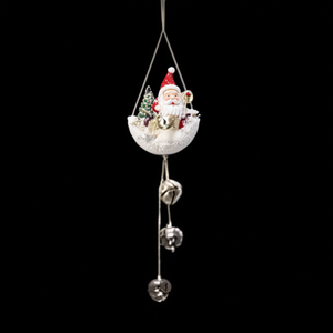 Christmas Ornament Santa Claus With Bells Hanging Decoration Round Painted Plastic Fabric Pearl Cotton - Product Image 1