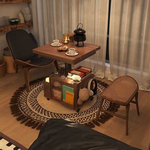 โต๊ะกาแฟเคลื่อนย้ายได้หรูหราโต๊ะข้างห้องนั่งเล่นโซฟาตู้เก็บของข้างรถเข็นเคาน์เตอร์ไม้เนื้อแข็ง - Product Image 4