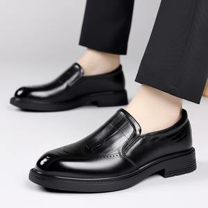 Nouvelles Chaussures Habillées en Cuir pour Hommes, Modèle Business, Noires, à Bout Pointu, Montantes (Over-the-Knee), Style Anglais, pour Mariage - Product Image 2