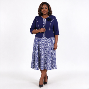 Tenues OEM : Ensemble 2 pièces imprimé (veste et robe) pour femmes, style bureau, africain, pour l'église, ou tenue de carrière, robes midi formelles pour femmes - Product Image 1