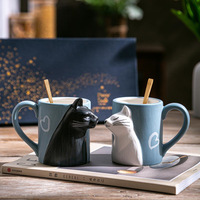 Mug en porcelaine 3D motif animal mignon blanc et noir 380 ml avec infuseur à thé, écologique, compatible micro-ondes et lave-vaisselle, cadeau spécial pour la rentrée scolaire