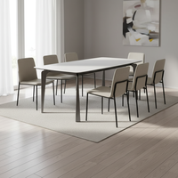 Ensemble de table à manger carrée moderne en marbre avec 6 chaises et pieds en acier inoxydable, meubles pour appartement, salon