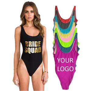 Düşük Moq Bikini özel marka Logo baskılı kadın Beachwear Backless tek parça mayo mayo