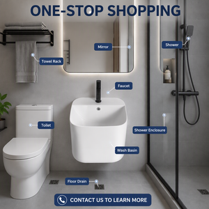 Lavabo Rettangolare in Ceramica da <span class=keywords><strong>Bagno</strong></span>, Design Sospeso, Bianco Lucido, Semi-piedistallo - Product Image 3