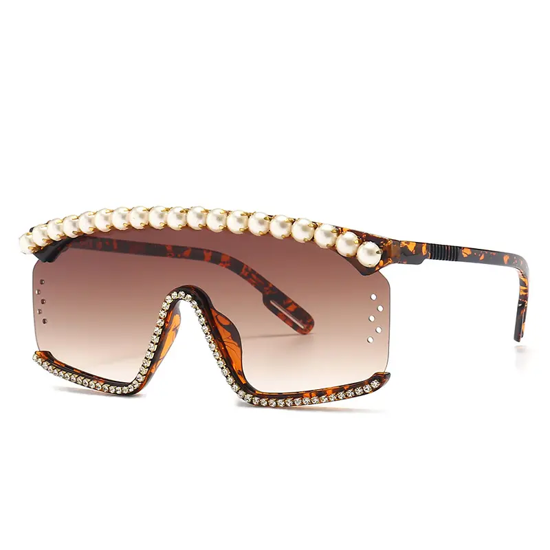 Kacamata Hitam Kebesaran Merek Mewah, Kacamata Hitam Wanita Berlian Ukuran Besar Kotak Merah Muda UV400 Buatan Tangan