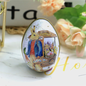 กล่องเหล็กทรงไข่อีสเตอร์ DAMAI สำหรับใส่ขนม ช็อกโกแลต กล่องดีบุกพร้อมตุ๊กตากระต่ายครอบครัว ตกแต่งด้วยไข่อีสเตอร์หลากสีสัน - Product Image 4