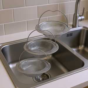 Lot de 3 égouttoirs de lavabo à poignée, ronds, en acier inoxydable brossé argenté, accessoire pour évier de cuisine et salle de bain - Product Image 2