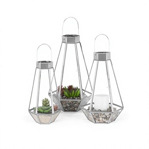 Glass And Metal <b>Silver</b> Color Hanging <b>Lantern</b> Set Of Three Different Sizes <b>Lantern</b> For Home Decor Accessories - Product Image 1