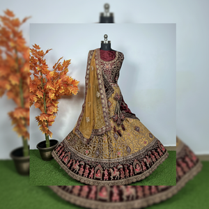 Lehenga nupcial tradicional vibrante con Jarkan pesado multicolor 12 Kali doble Dupatta Flair 6M perfecto para bodas indias - Product Image 1