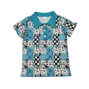 Polo à manches longues pour enfants garçons, col rond, en coton et élasthanne respirant, imprimé vache western, décontracté, printemps automne - Product Image 1