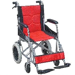 <span class=keywords><strong>Fauteuil</strong></span> roulant portable en aluminium avec dossier pliable, coussin rembourré rouge, chaise de transport JN873LAJ, roues arrière en PU de 12 pouces, B2B - Product Image 1