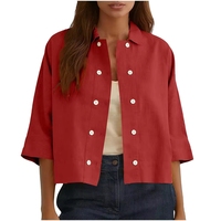 Chemisier décontracté pour femme en mélange de lin tissé respirant, coupe ample, uni, à manches courtes, style vacances
