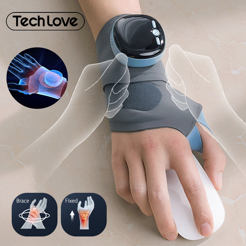 Tech Love Últimos diseños TENS Férula de mano Pulseras de gimnasio Compresa caliente Masaje eléctrico Fitness Muñequera Mano y pulgar Brace