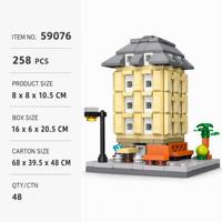 Ensemble de blocs de construction de façade personnalisée avec toit incliné gris et lampadaire, jouets élégants pour enfants pour l'accentuation de la décoration de chambre et le jeu créatif