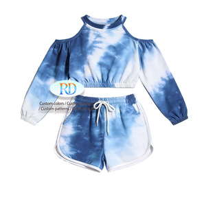 Conjunto <span class=keywords><strong>de</strong></span> Verano para Niñas <span class=keywords><strong>de</strong></span> 1 a 6 Años con Estampado Tie Dye, Top Corto <span class=keywords><strong>de</strong></span> Manga Larga con Hombros Descubiertos y Pantalones Cortos para Uso Diario Informal - Product Image 4