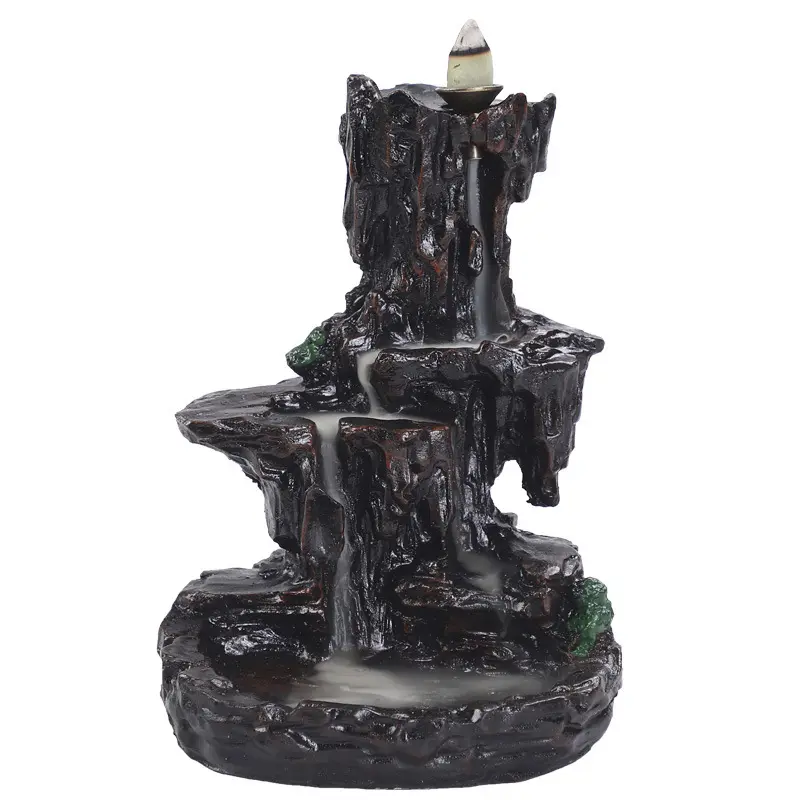เรซิ่น Rockery ธูปหอมเซรามิค Backflow ธูป Burner Resin Fountain Mabkhara ที่กำหนดเอง Polyresin เรซิ่นธูป Burner