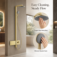 Système de douche de luxe en or brossé avec touches de piano, ensemble de douche de salle de bain moderne à effet pluie avec douchette murale et mitigeur