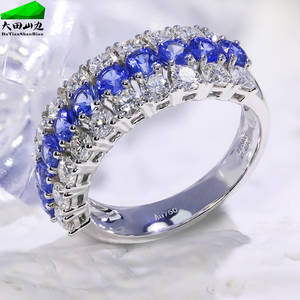 Datian new design 18k oro bianco forma rotonda blu zaffiro anello di alta gioielleria blu zaffiro anello - Product Image 5