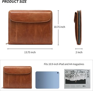 Portafolio Unisex de Cuero Genuino, Carpeta Organizadora con Cierre para Hombres y Mujeres, Portafolio para Currículum, Carpeta para Reuniones A4, Carpeta de 13 Pulgadas, Color Marrón - Product Image 2