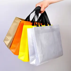 Sacola de compras ecológica não tecida reciclada, sacola de compras reutilizável, sacola de compras com logotipo personalizado, sacola de compras em ouro laminado, não tecido