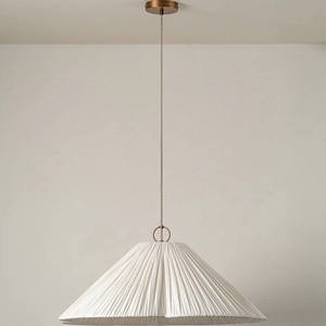 Pendant <b>Light</b> Cream Pleated Shade E27 Bulb Base Gold Ring Home <b>Dining</b> Room Lighting - Product Image 2