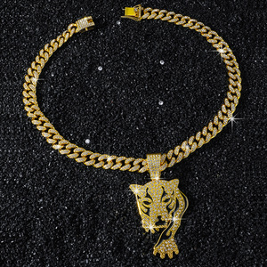 New Simple Personalization Design Shine Alloy Leopard Head <b>Animal</b> Pendant Necklace Hiphop Mens Necklace Wholesale Jewelry Trendy - Product Image 4