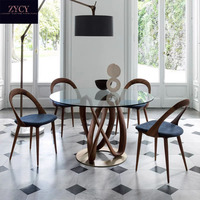 Table à manger moderne italienne en noyer pour 6 personnes, design haut de gamme, verre trempé, acier inoxydable, pour la maison, les hôtels, les villas
