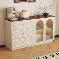 Buffet à deux tons crème avec porte vitrée et tiroirs de rangement, table console pour salon, cuisine, entrée, meubles de maison