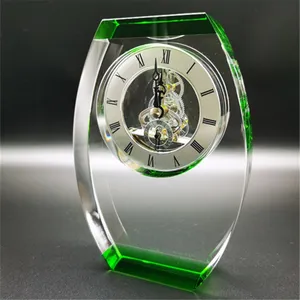 China Supplier Wedding Favors Clock Crystal Personalized Custom Logo Clear K9 Crystal Desk Clock For Guest Giveaway Souvenirs