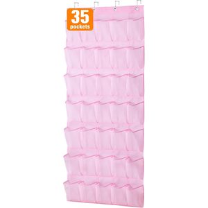 35 Pocket Over The Door <b>Shoe</b> Organizer Pink Oxford Fabric Hanging Rack For <b>Shoes</b> Toys Closet <b>Storage</b> - Product Image 1
