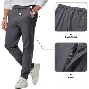 2025 pantalones casuales de pana para hombre, talla XL, 100% de algodón, antiarrugas, lavado de colores, patrón recto, plisado de rayas laterales - Product Image 3