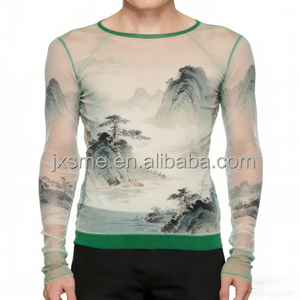 T-shirt à manches longues en maille pour homme avec impression graphique personnalisée - Product Image 3