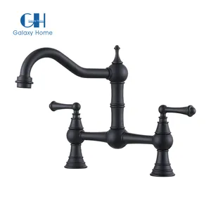 Ponte Cozinha Faucet Antique Brass Bridge Faucet Centerset Farmhouse Kitchen Sink Faucet 360 Swivel Vintage Tap