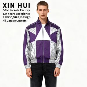Chaqueta Deportiva Personalizada de Lujo con Parches Metálicos Plateados, Estilo Urbano para Hombre, Cortavientos Morado Vintage, Hip Hop de Alta Calidad - Product Image 2