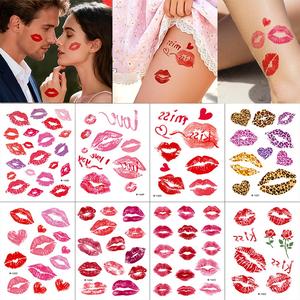 8 pièces de tatouages temporaires <span class=keywords><strong>sexy</strong></span> pour <span class=keywords><strong>couples</strong></span>, tatouages temporaires pour la Saint-Valentin, autocollants de baisers, cœur, fleur, faux tatouages pour le bras, le corps, le visage - Product Image 2