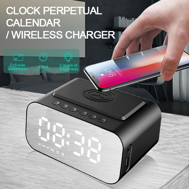 15W Fast Wireless Charging Alarm Clock with Bluetooth Stereo Speaker Includes FM Radio & White Noise Sound