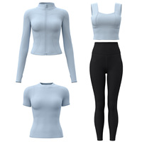 Ensemble de vêtements de yoga pour femmes, pantalon Peach-Butt, veste de course, ensemble d'entraînement moulant en quatre pièces, polyester et élasthanne