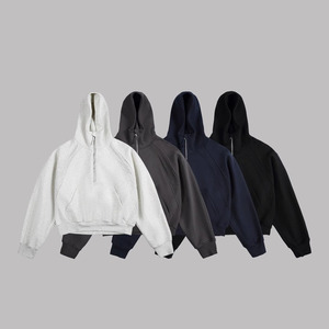 Sweat à capuche oversize coupe carrée avec fermeture éclair quart de tour, en molleton bouclette lourd 500 g/m², style streetwear, effet vieilli, couleur unie, personnalisable, 100% hiver - Product Image 1