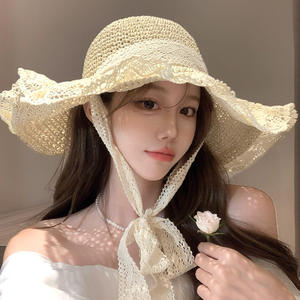 Sombrero de Pescador para Mujer, Protección Solar, Verano 2024, Estilo Nuevo, Ala Ancha, Cinta de Rafia, Ideal para Uso Diario en la Playa o Vacaciones - Product Image 3