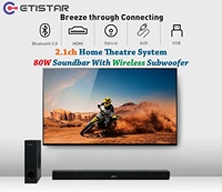 Système de son OEM Sortie 80W Barre de son sans fil Blue Tooth avec caisson de basses pour système de cinéma maison Barre de son TV cinéma 2.1 Haut-parleur
