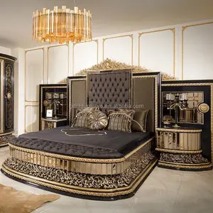 European Golden Solid Wood Furniture Hand Carving Bed King Size Classical Luxury French Bedroom King Size Bed