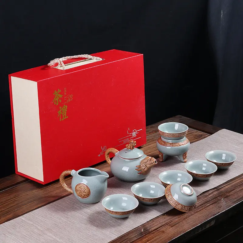 Conjuntos de Xícara de Chá de Cerâmica Artesanal Chinês em Relevo com desenhos de dragão 2024